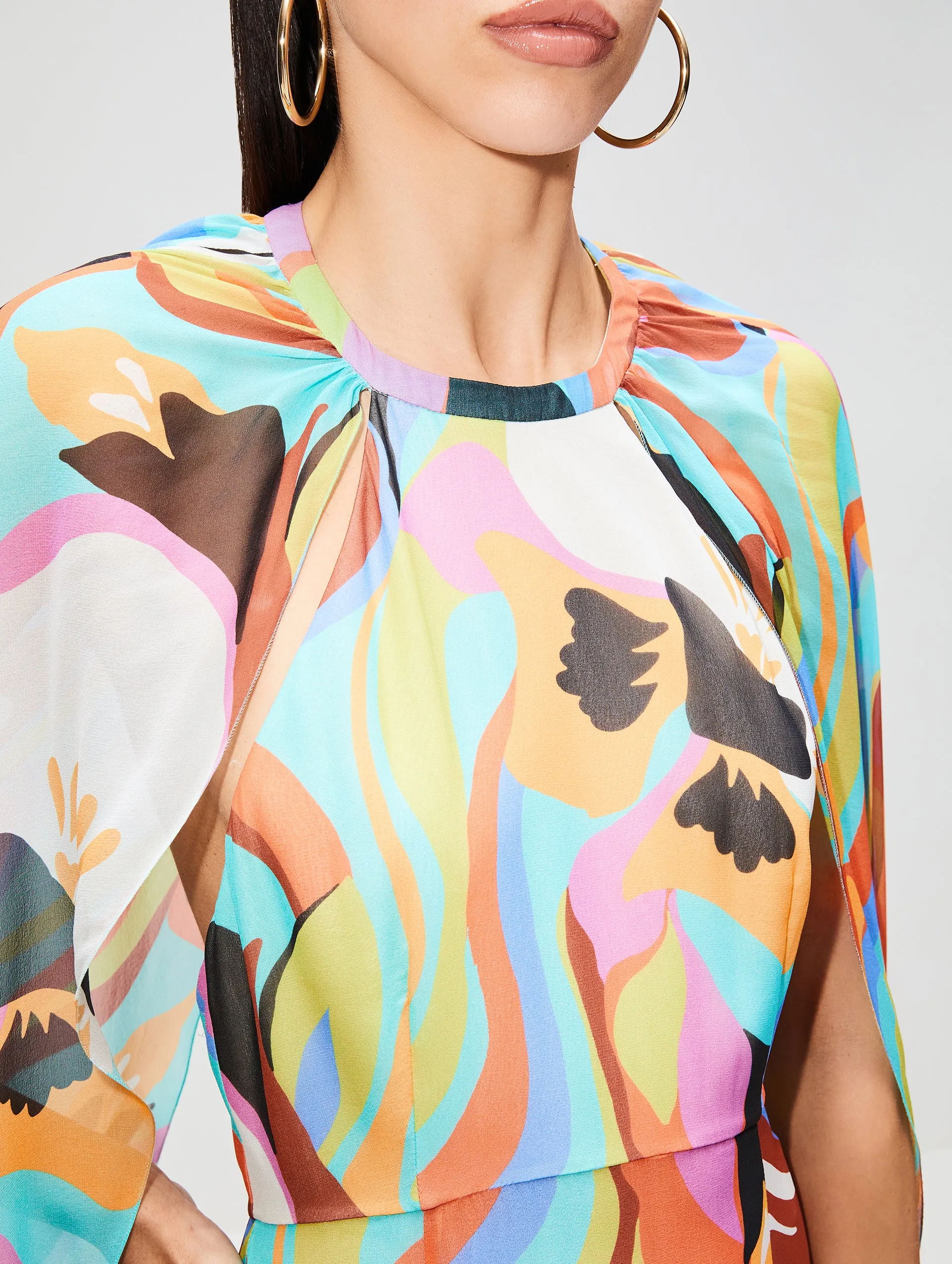 Abstract Floral Cape Dress