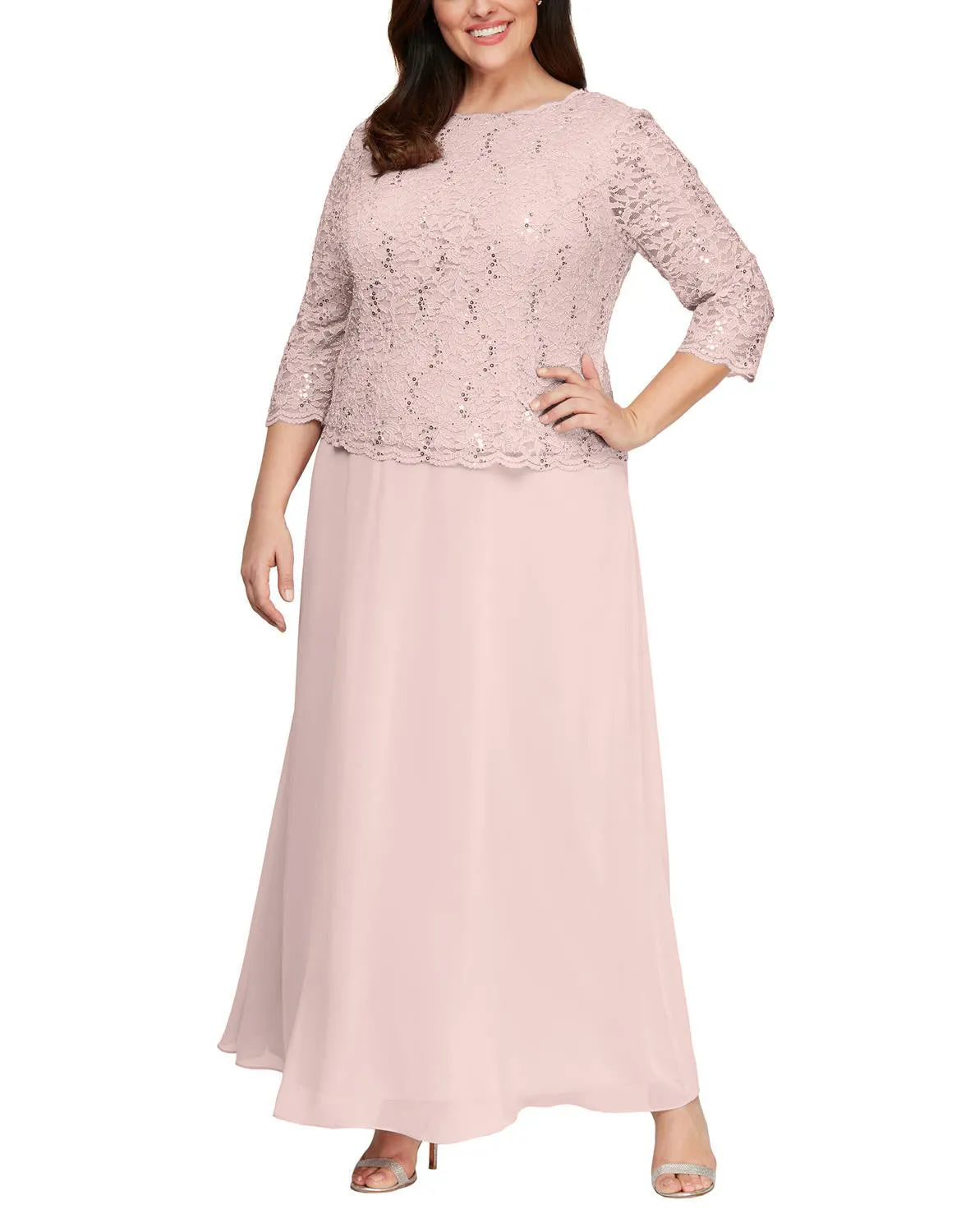 Alex Evenings Women's Plus Size Sequin Lace to Chiffon Mother of The Bride Dress