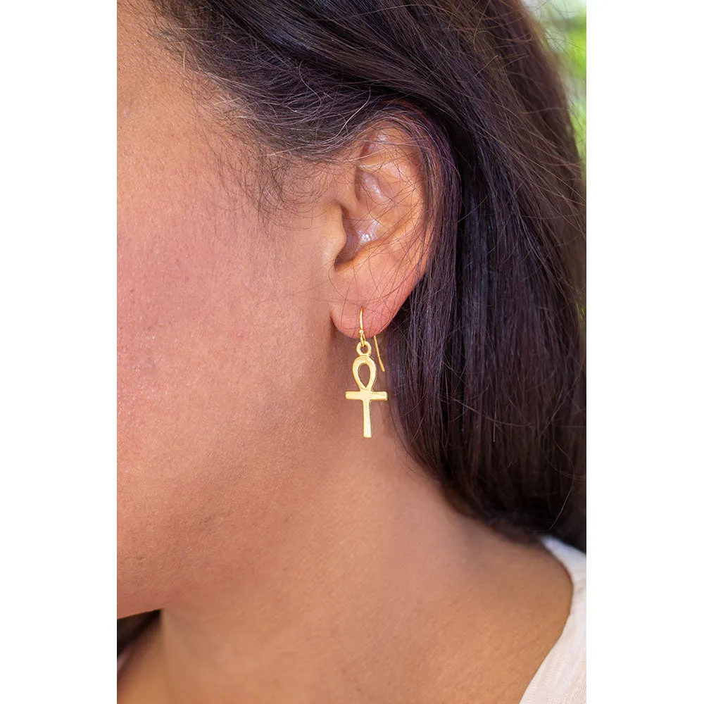 Ankh Earrings - Bright Gold Finish