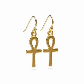 Ankh Earrings - Bright Gold Finish