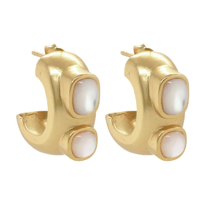 Aquitaine Earrings in Mother of Pearl - 18K Gold Plated