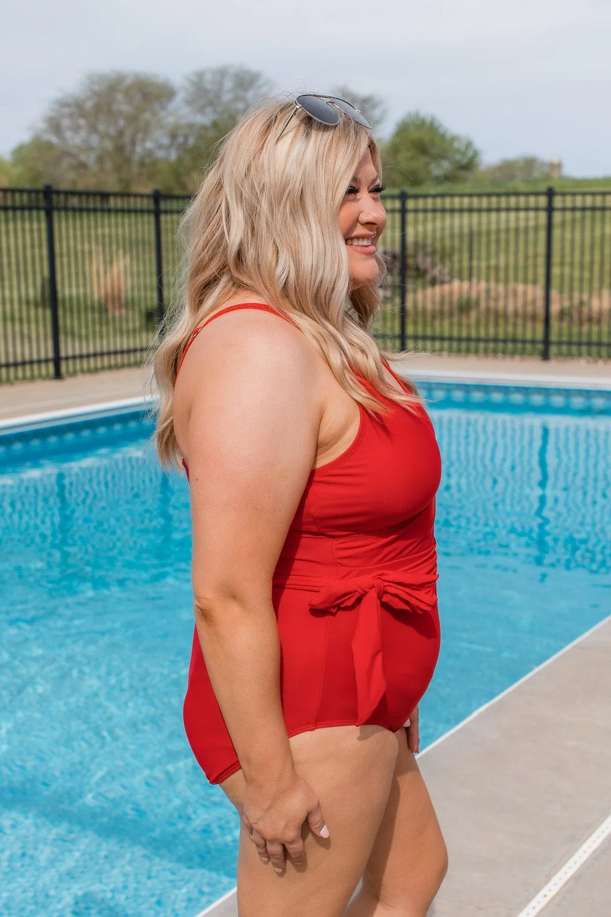 Beach Party One-Piece Swimsuit- Bright Red