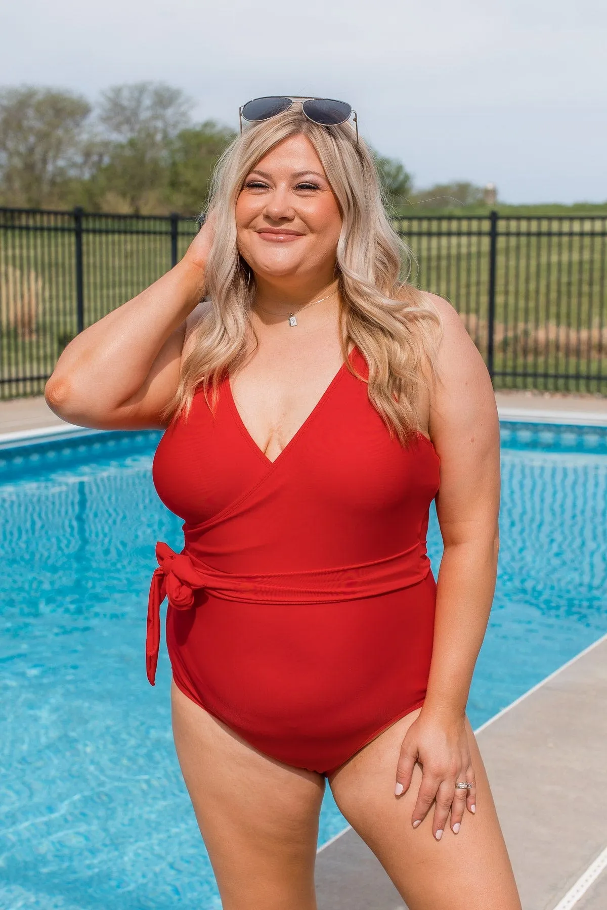 Beach Party One-Piece Swimsuit- Bright Red