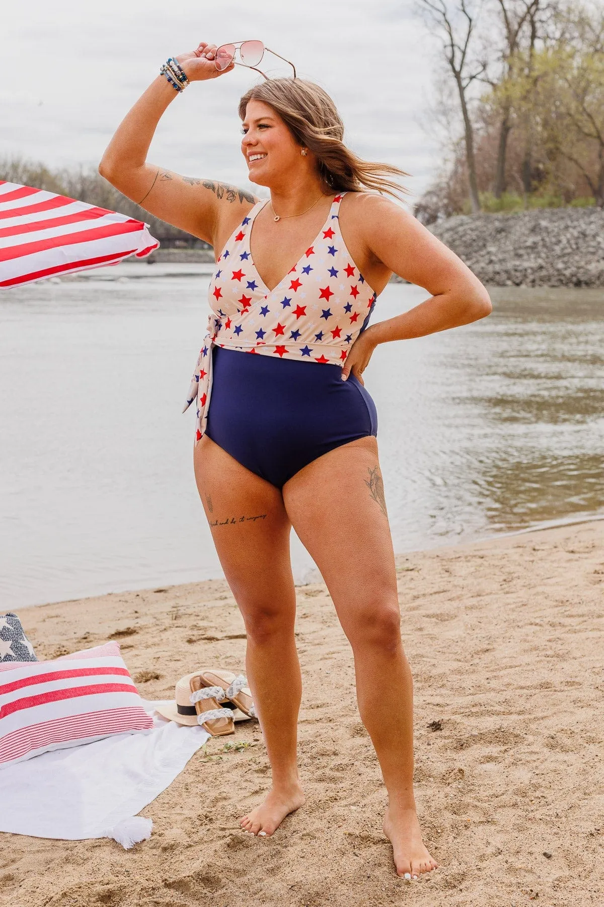 Beach Party One-Piece Swimsuit- Ivory Stars