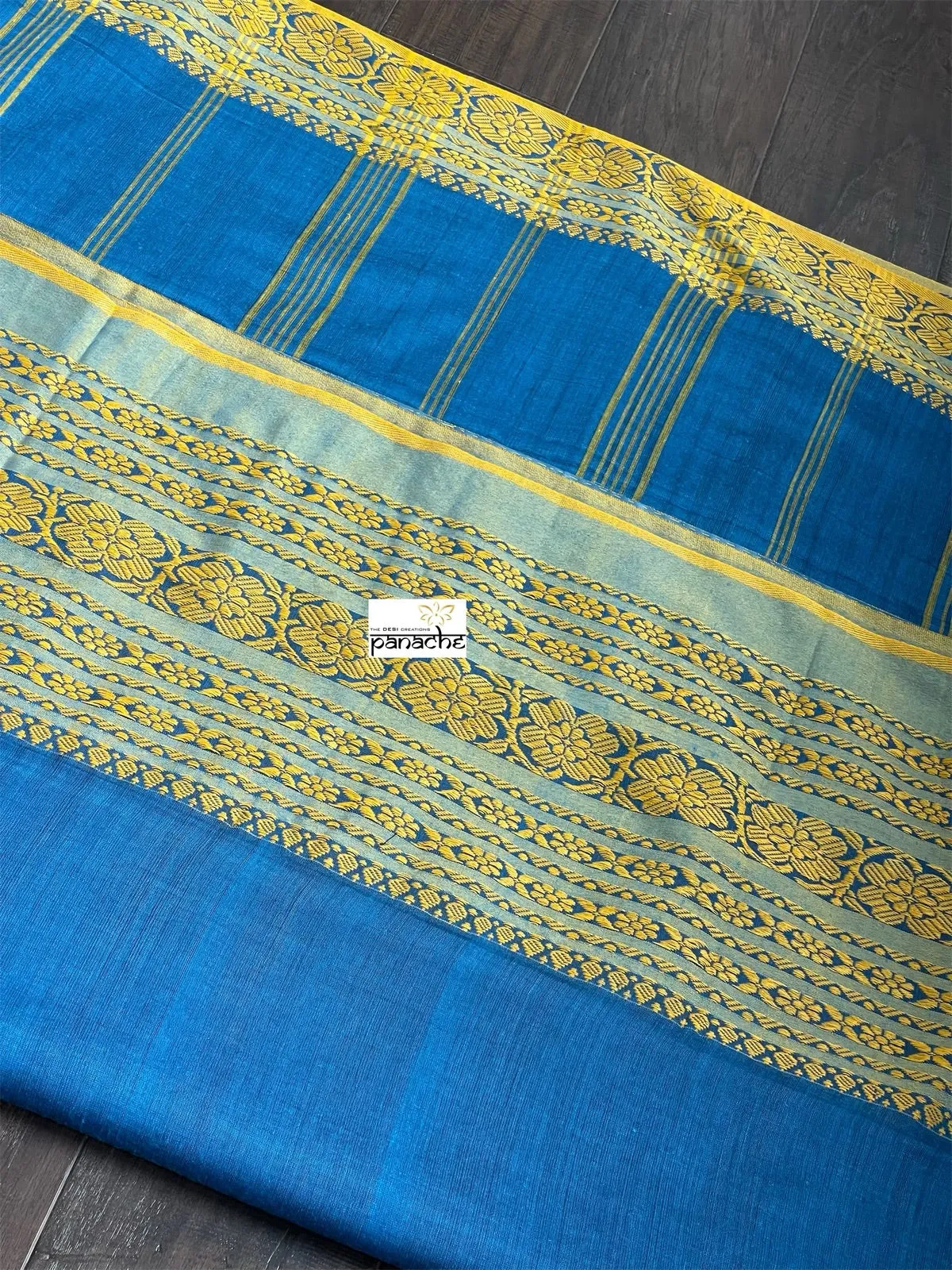 Begampuri Cotton Saree - Blue Yellow Woven