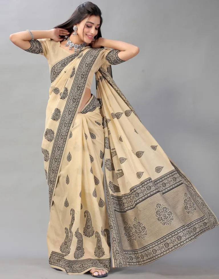 Beige Cotton Saree