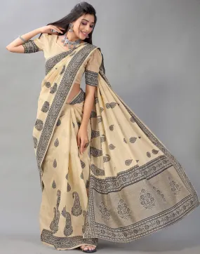 Beige Cotton Saree