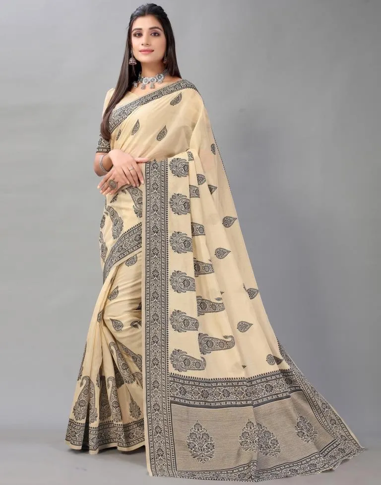 Beige Cotton Saree