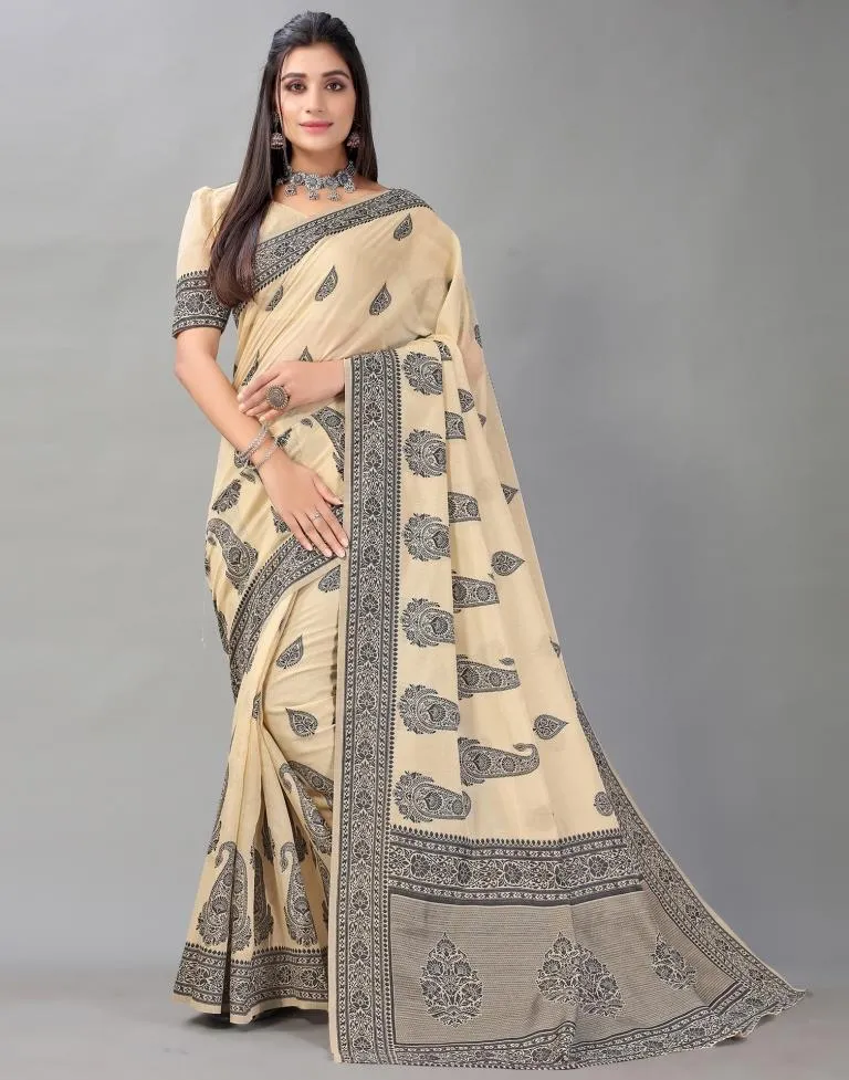 Beige Cotton Saree