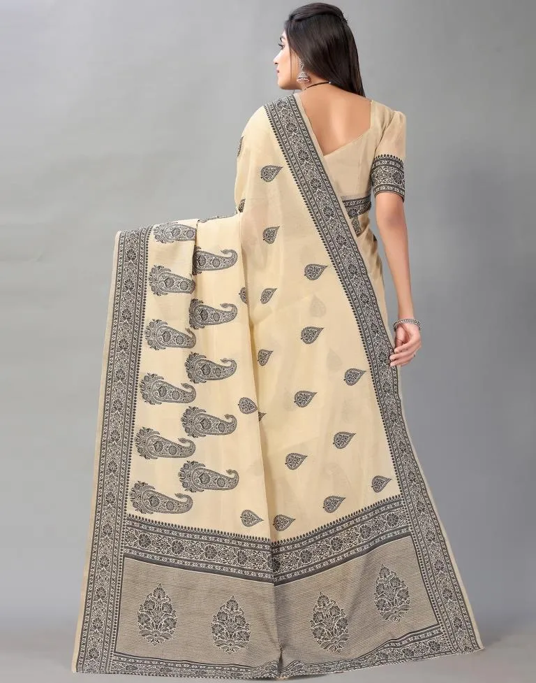 Beige Cotton Saree