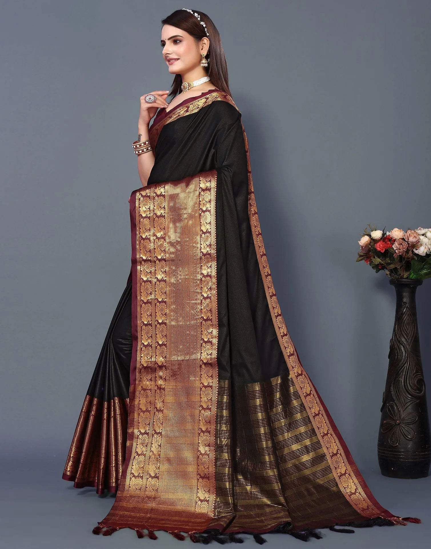 Black Cotton Saree