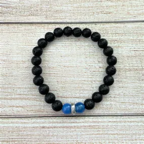 Black Lava and Blue Agate Mens Beaded Bracelet