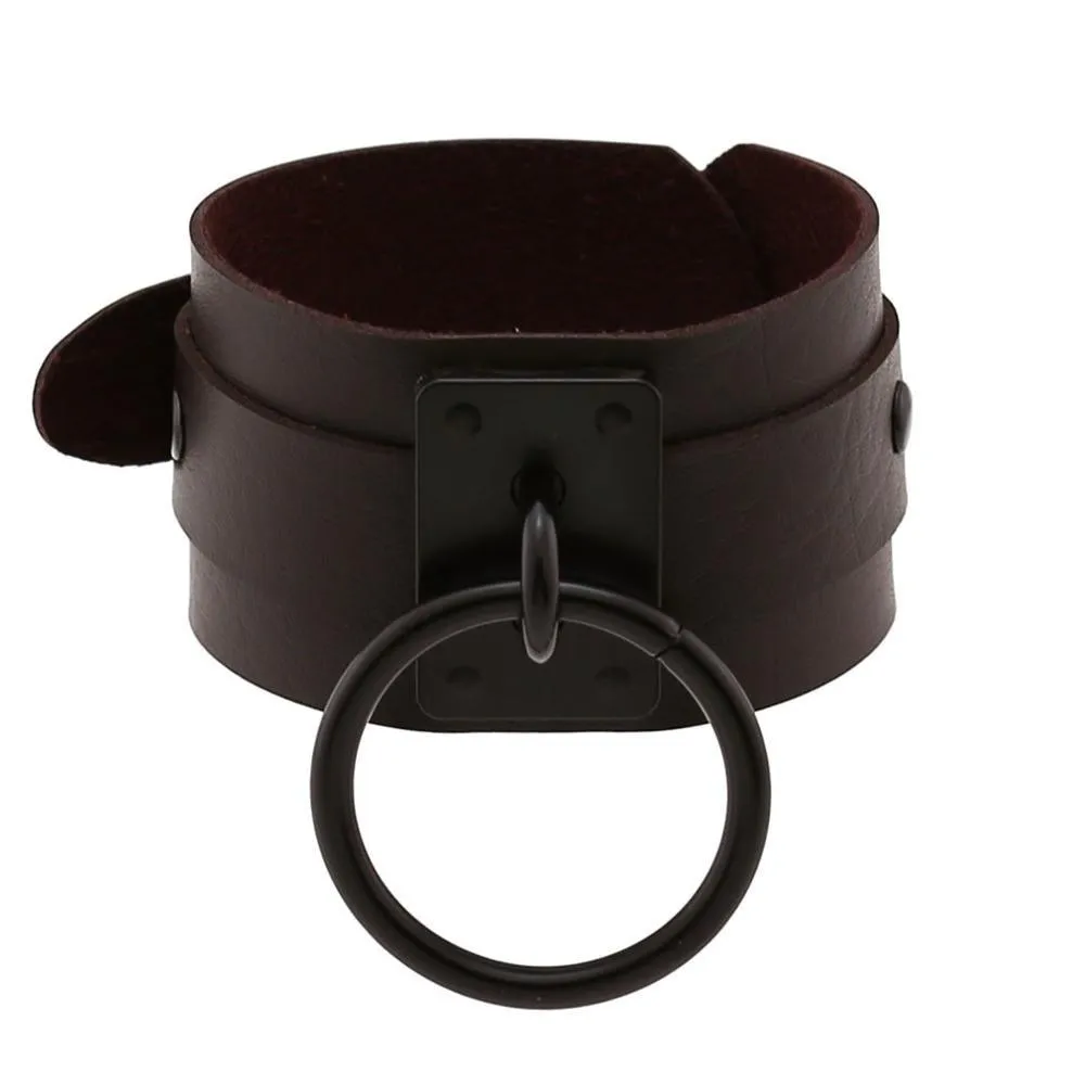 Black O-Round Leather Bracelets Gothic