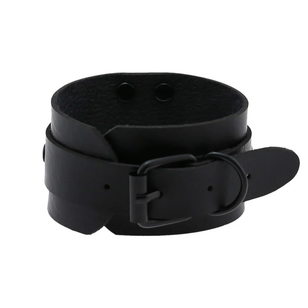 Black O-Round Leather Bracelets Gothic