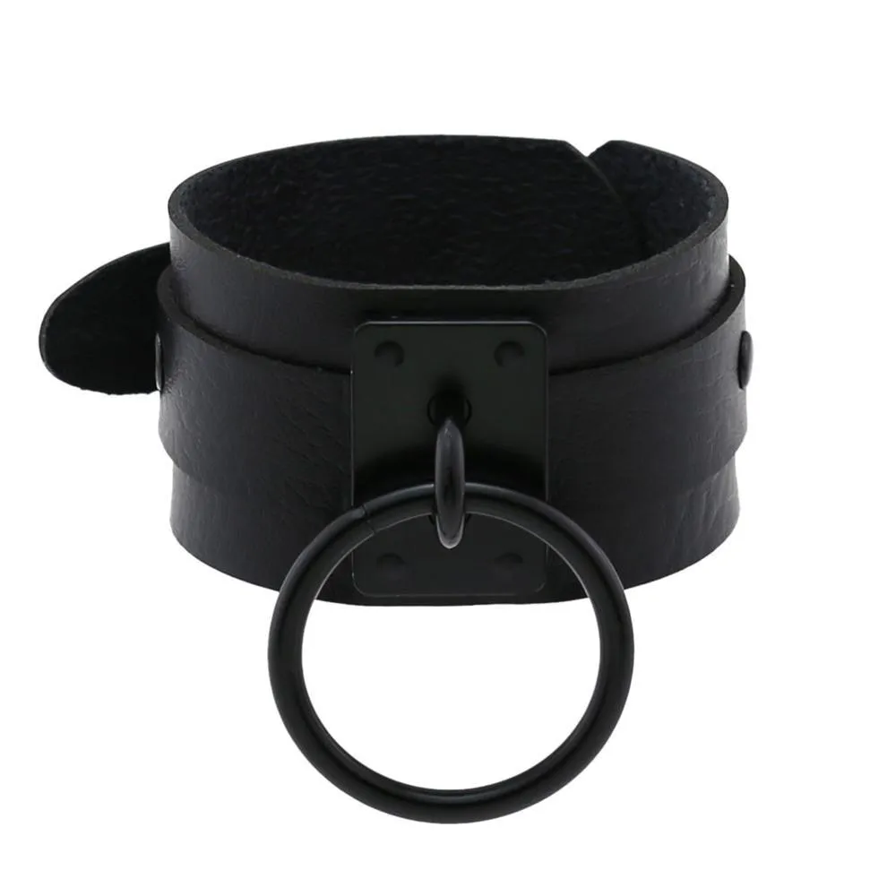 Black O-Round Leather Bracelets Gothic