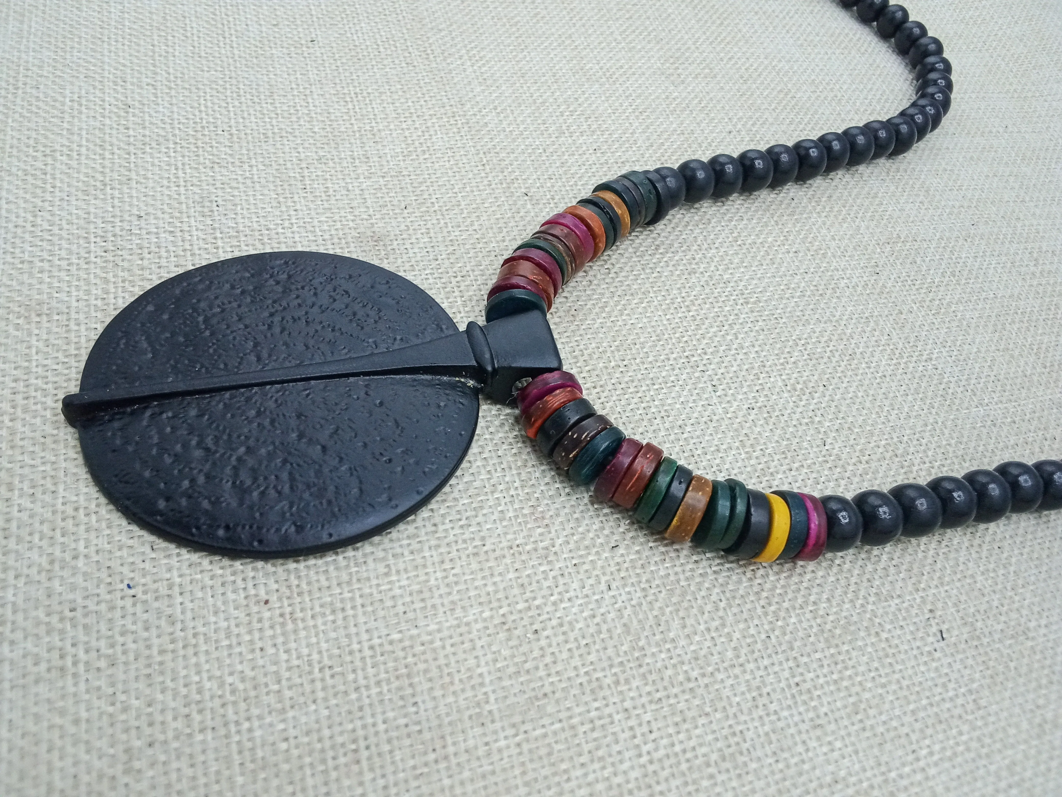 Black Pendant Necklace Ethnic Jewelry Handmade Beaded Women Gift for Her Statement Handmade Boho