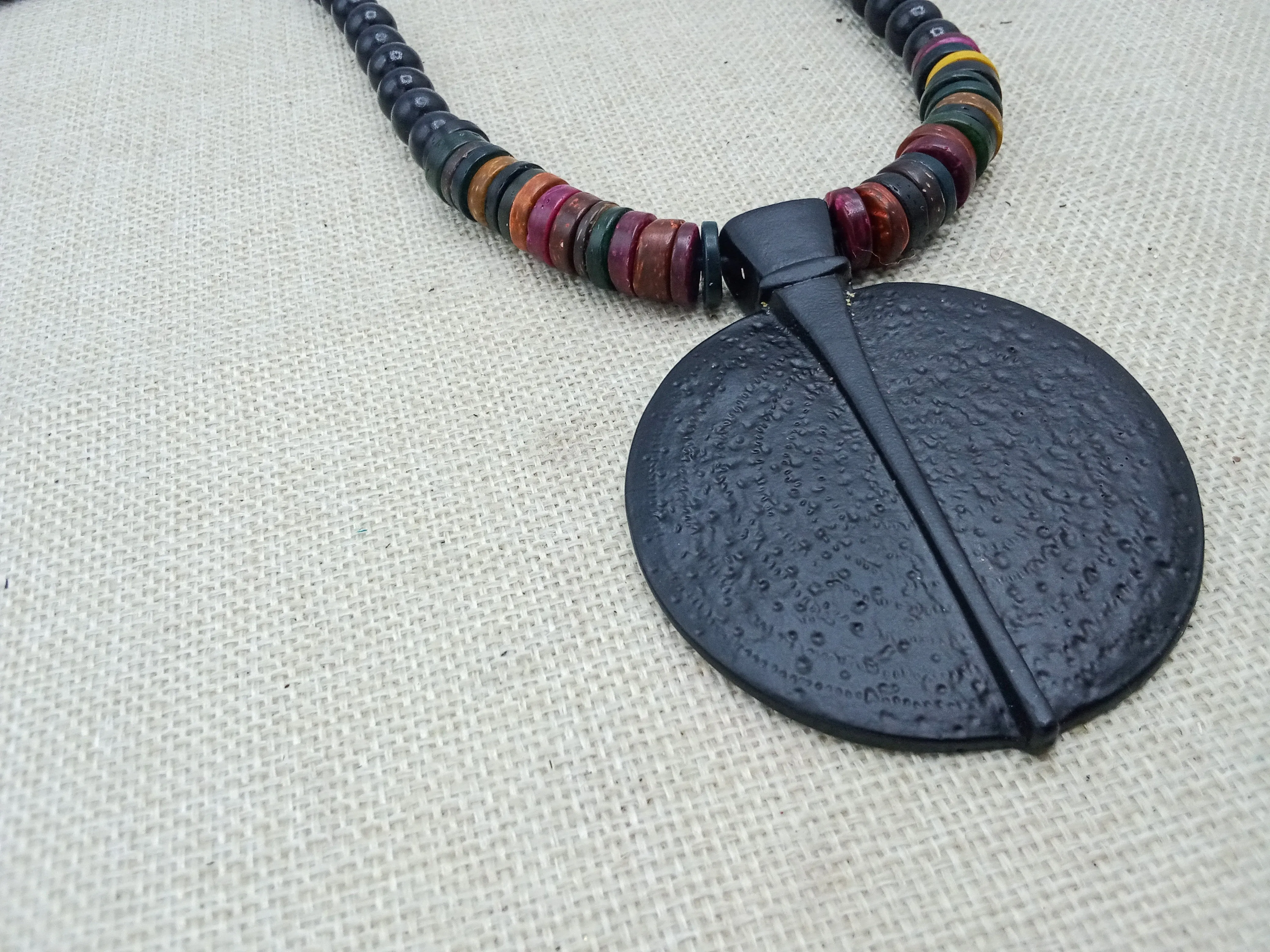 Black Pendant Necklace Ethnic Jewelry Handmade Beaded Women Gift for Her Statement Handmade Boho