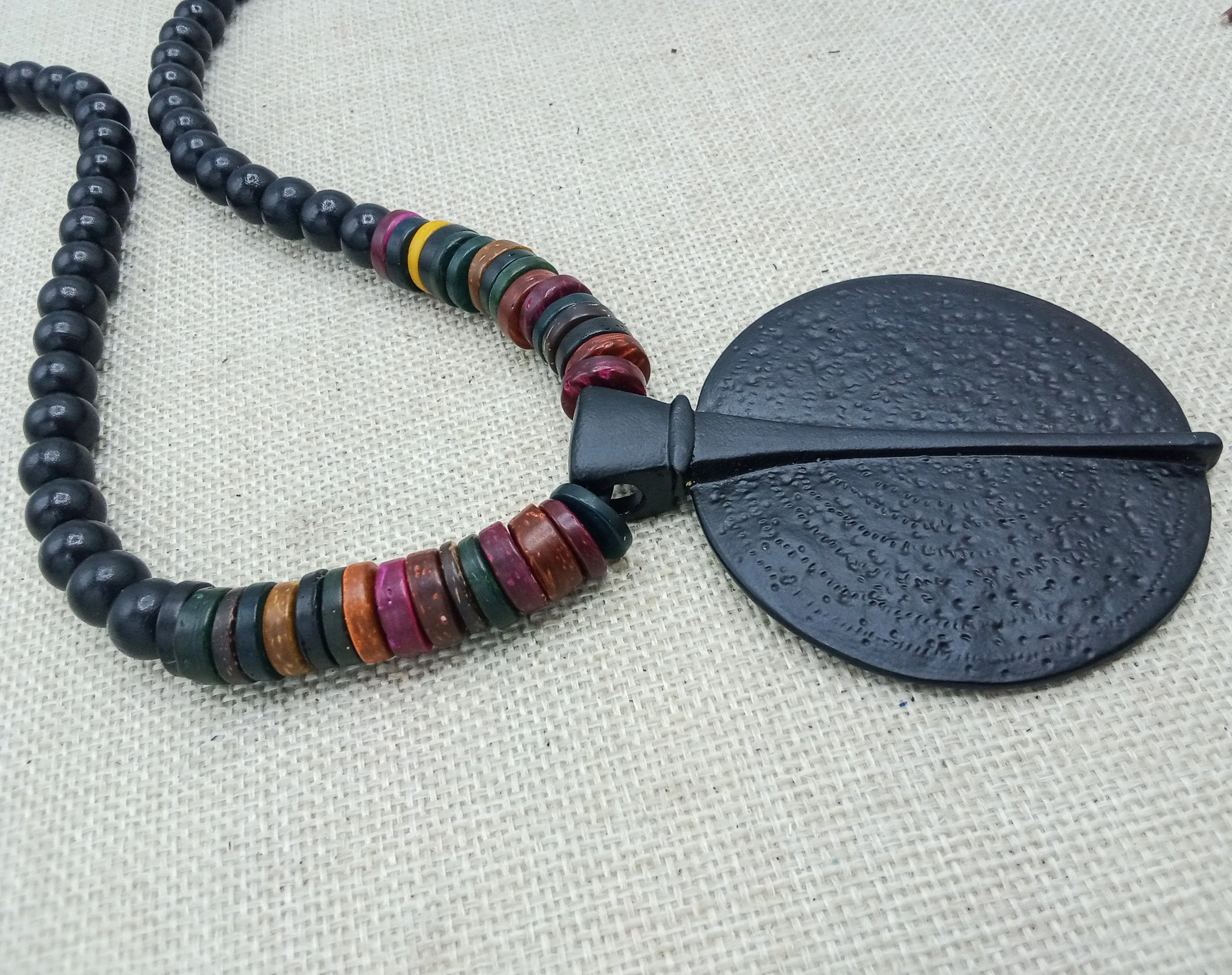 Black Pendant Necklace Ethnic Jewelry Handmade Beaded Women Gift for Her Statement Handmade Boho