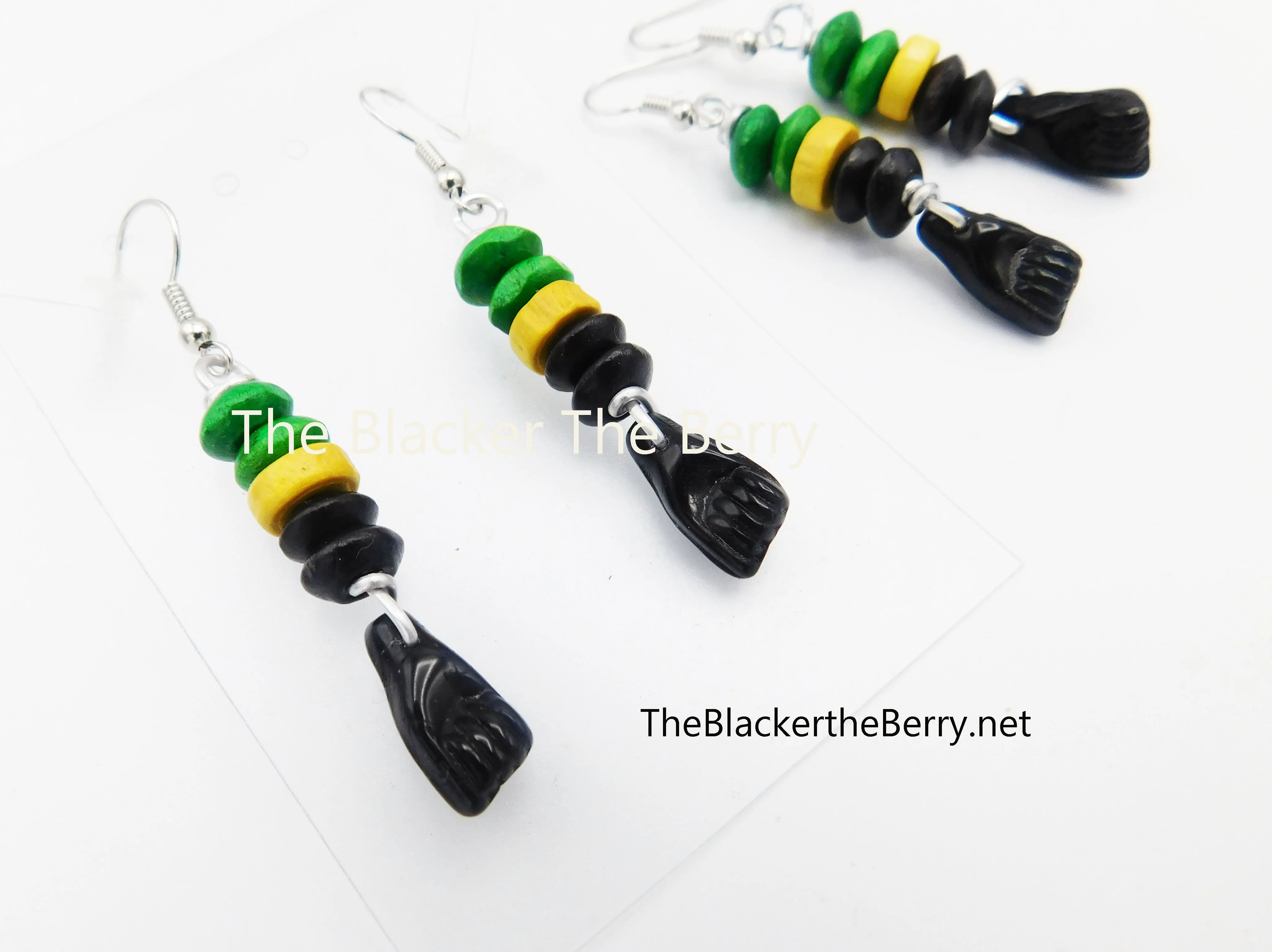 Black Power Fist Earrings Jamaican Beaded Jewelry Handmade Social Justice BLM