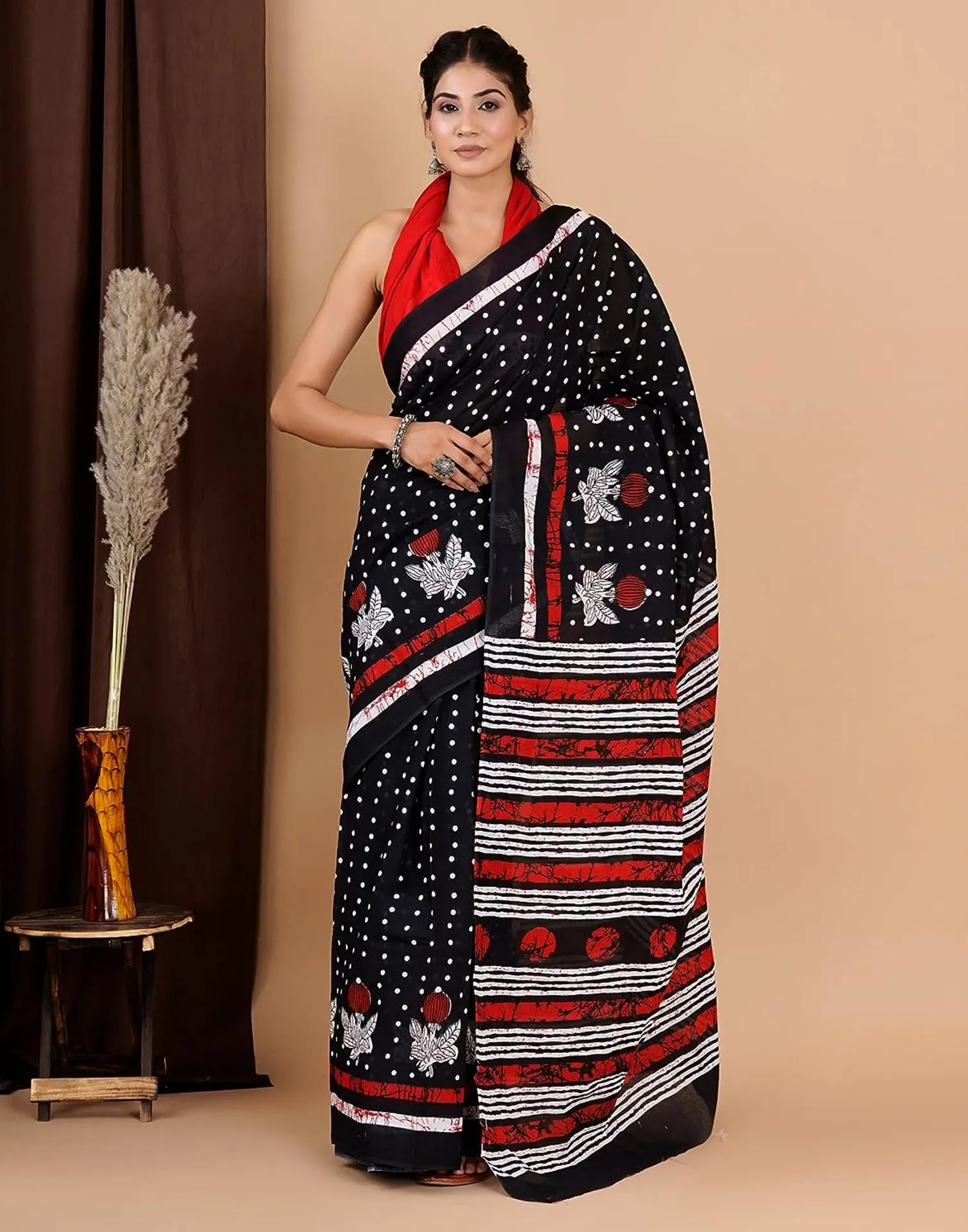 Black Printed Cotton Saree