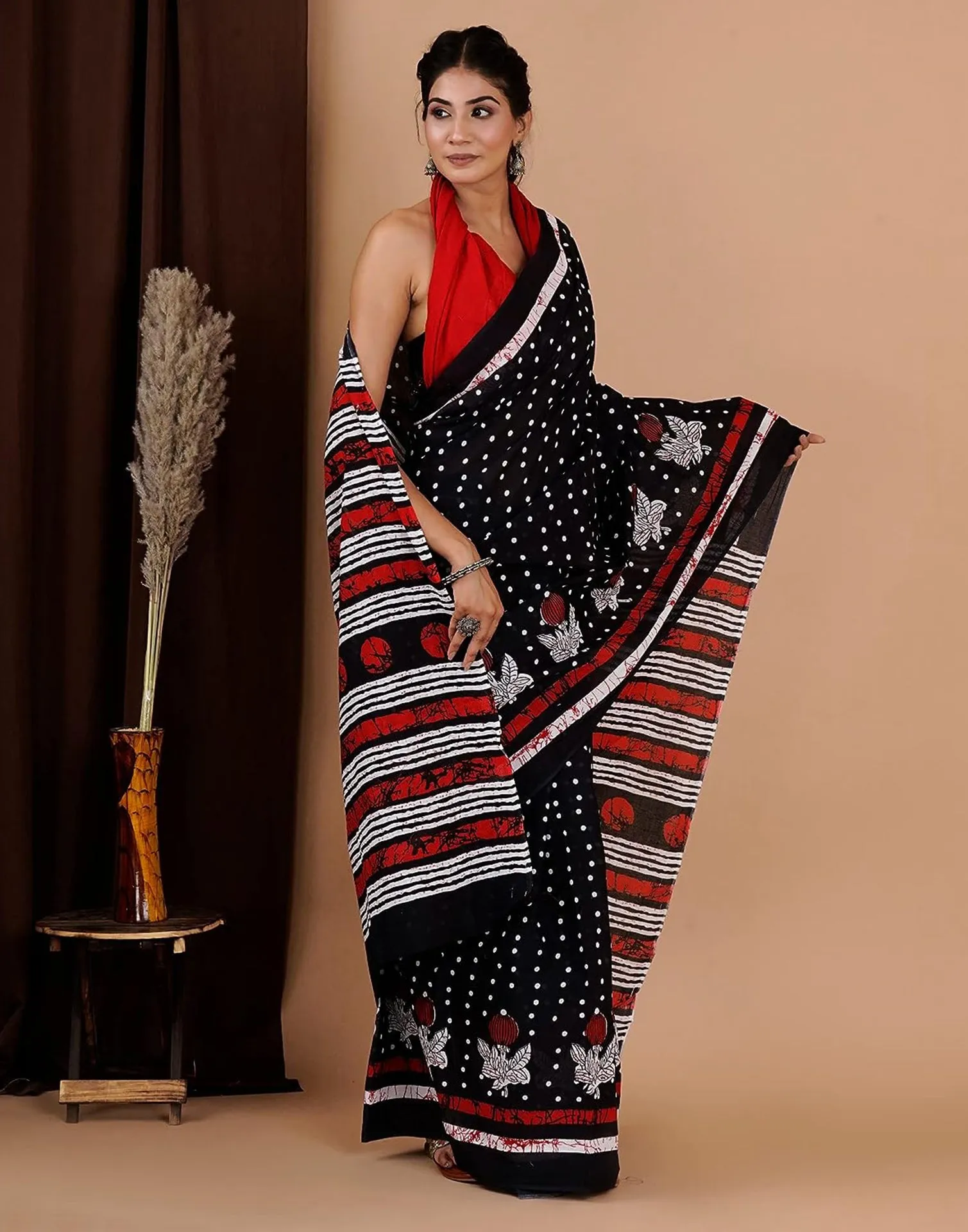 Black Printed Cotton Saree