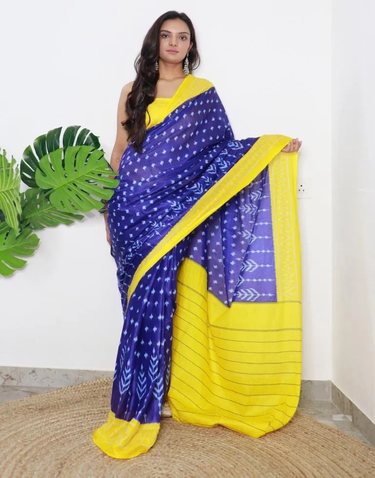 Blue Printed Cotton Saree