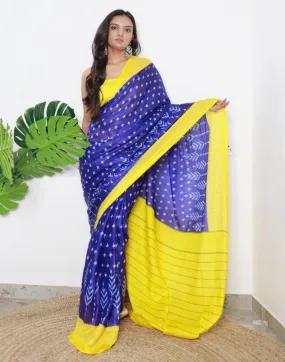 Blue Printed Cotton Saree