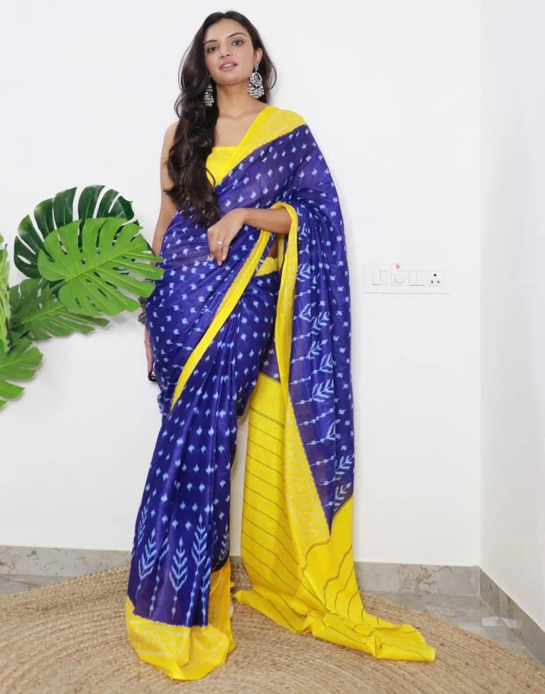 Blue Printed Cotton Saree