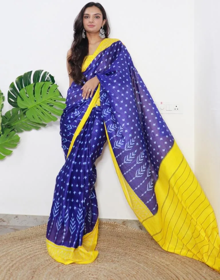 Blue Printed Cotton Saree