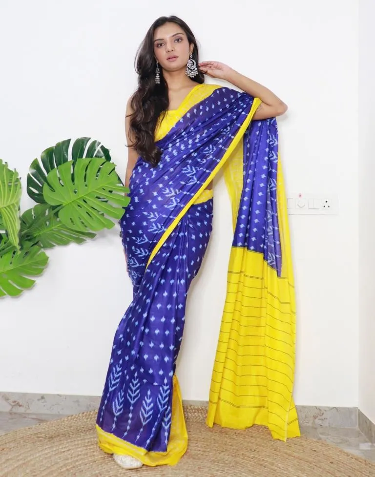 Blue Printed Cotton Saree