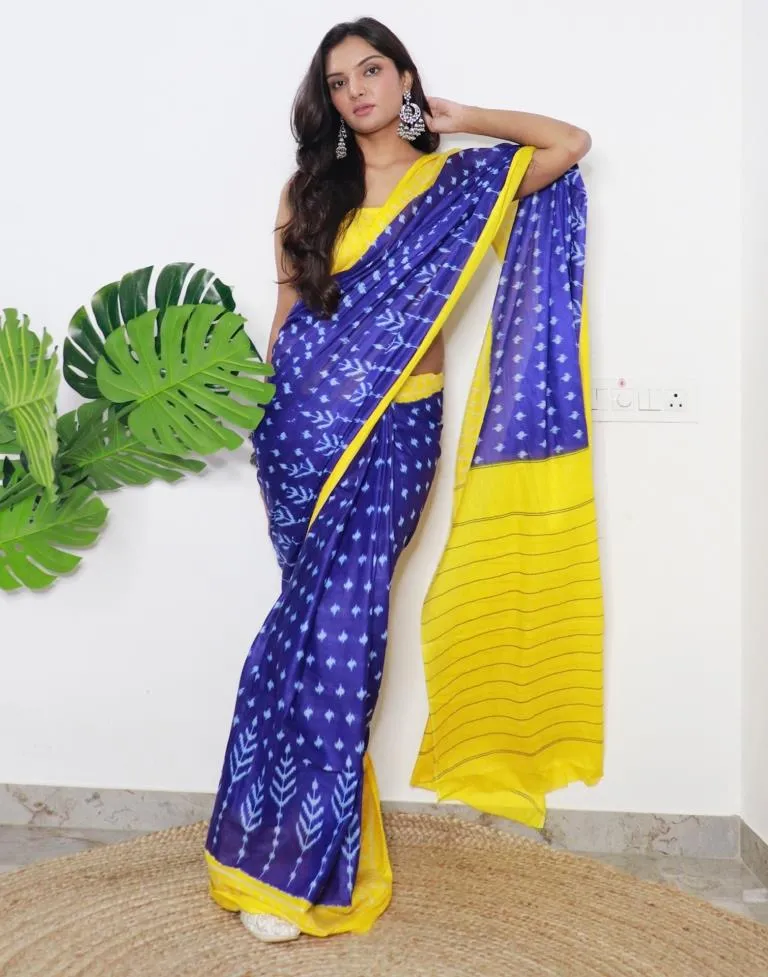 Blue Printed Cotton Saree