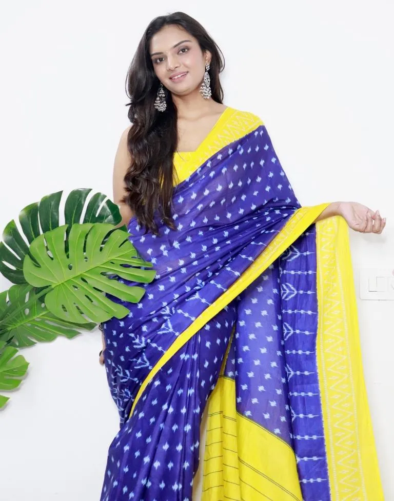 Blue Printed Cotton Saree