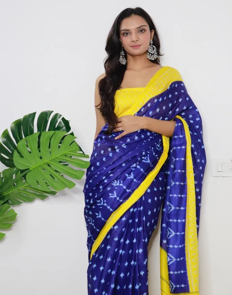 Blue Printed Cotton Saree