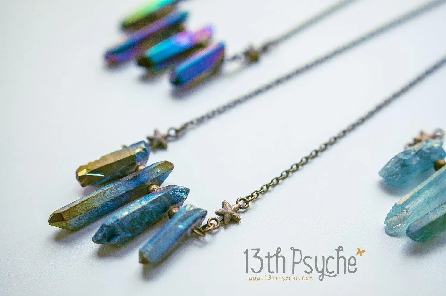 Bohemian rough quartz crystal point necklace