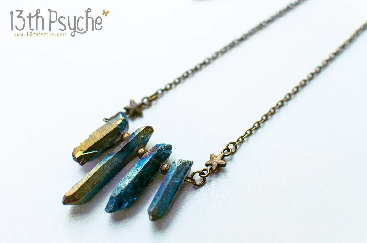 Bohemian rough quartz crystal point necklace