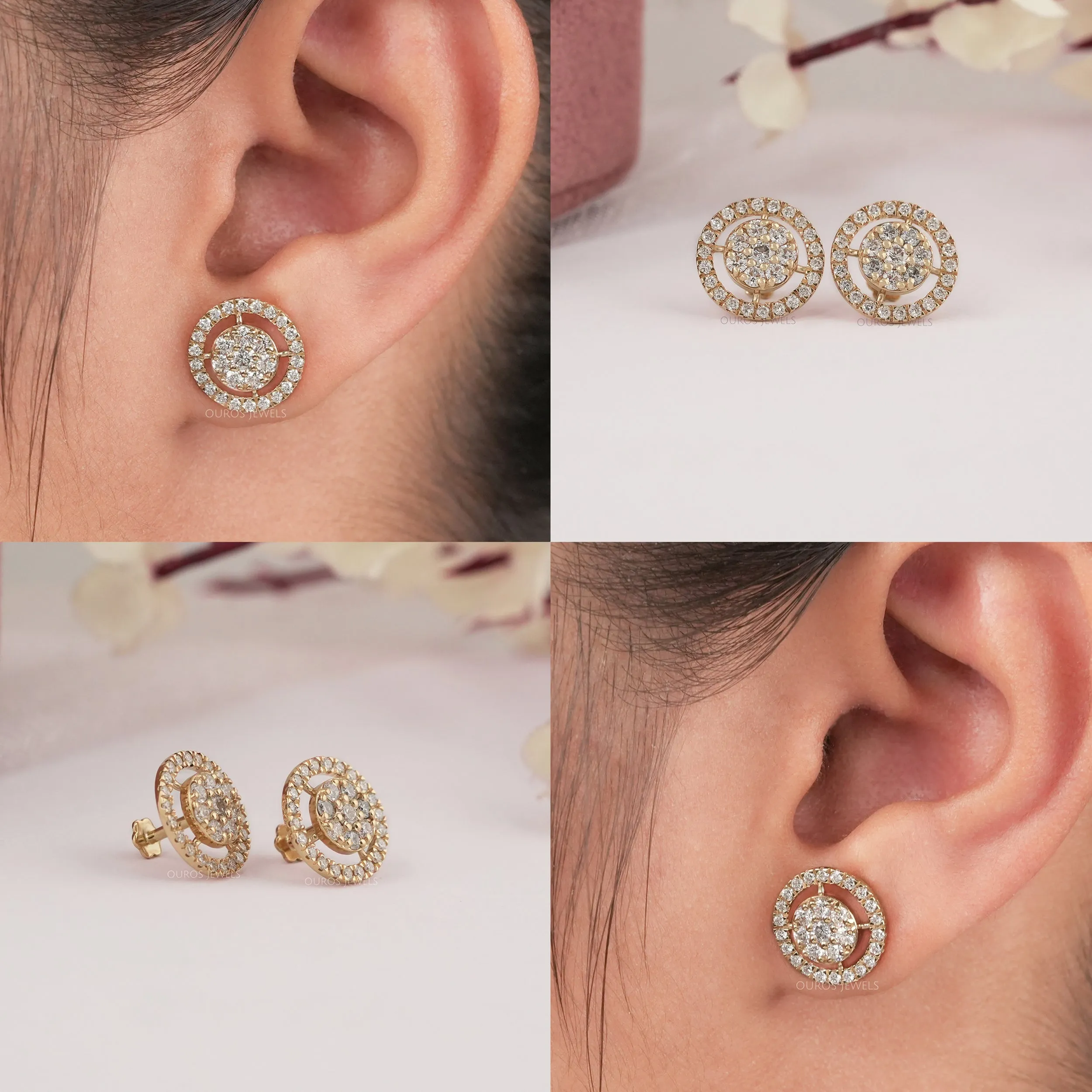 Brilliant Round Cut Lab Diamond Halo Stud Earrings