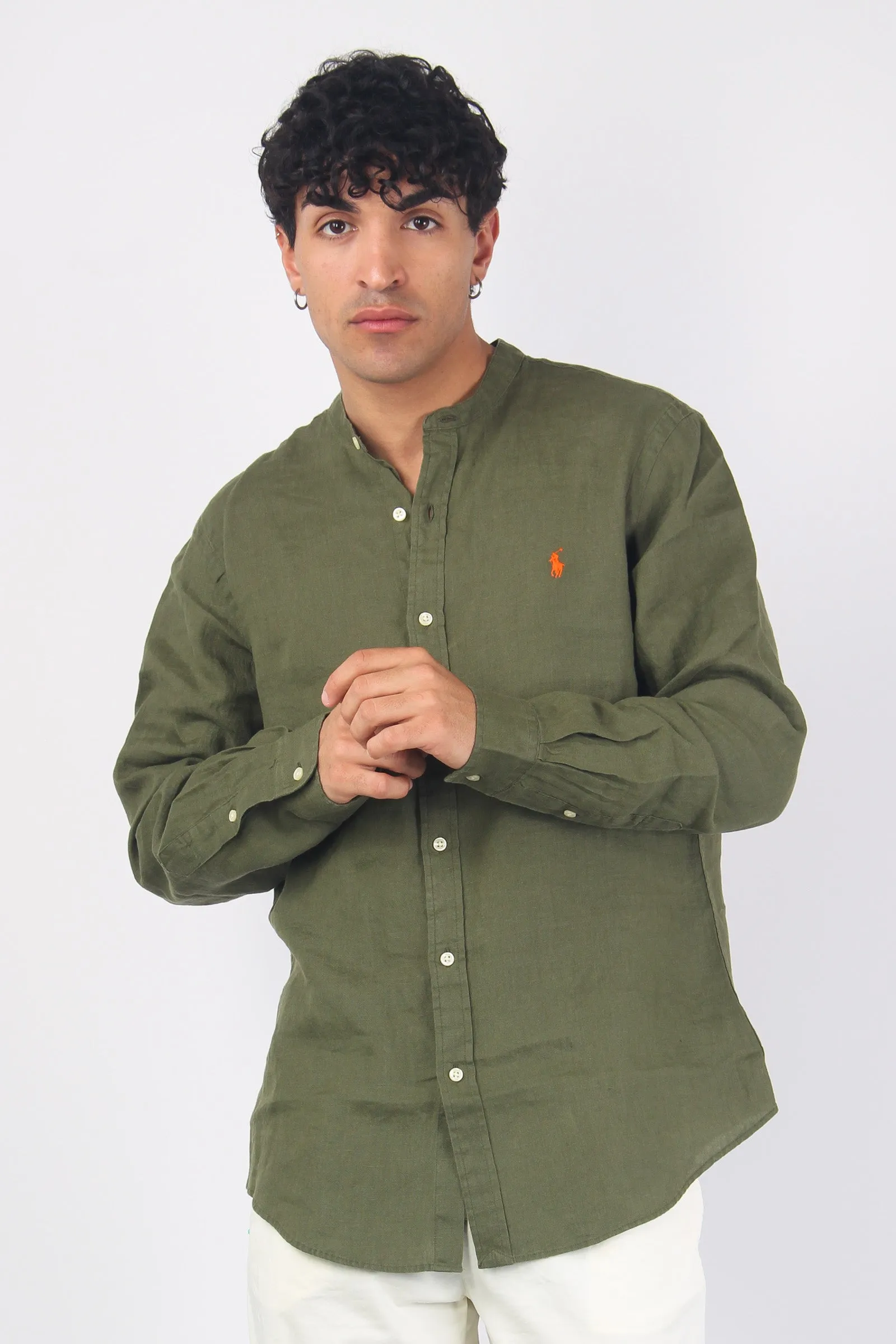 Camicia Lino Slim Fit Dark Sage