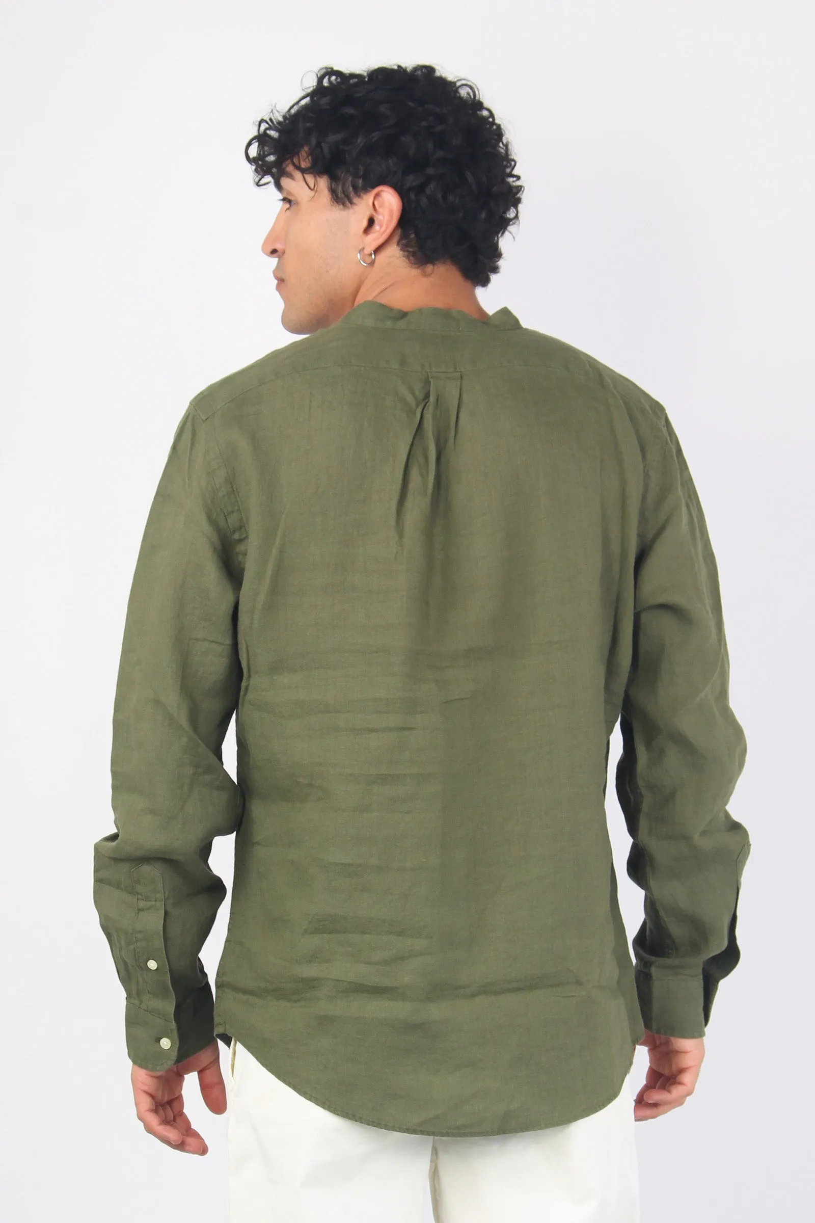 Camicia Lino Slim Fit Dark Sage