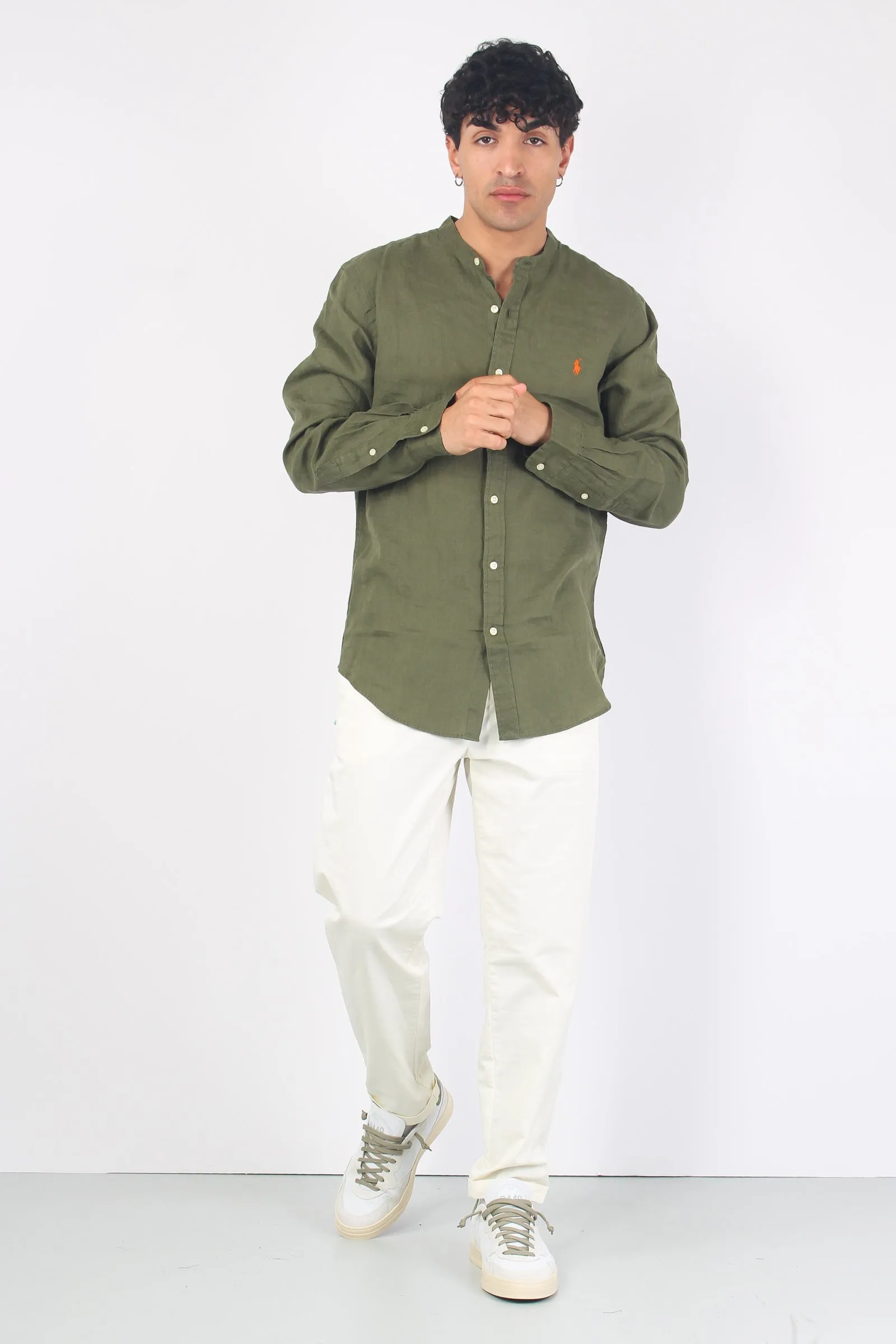 Camicia Lino Slim Fit Dark Sage