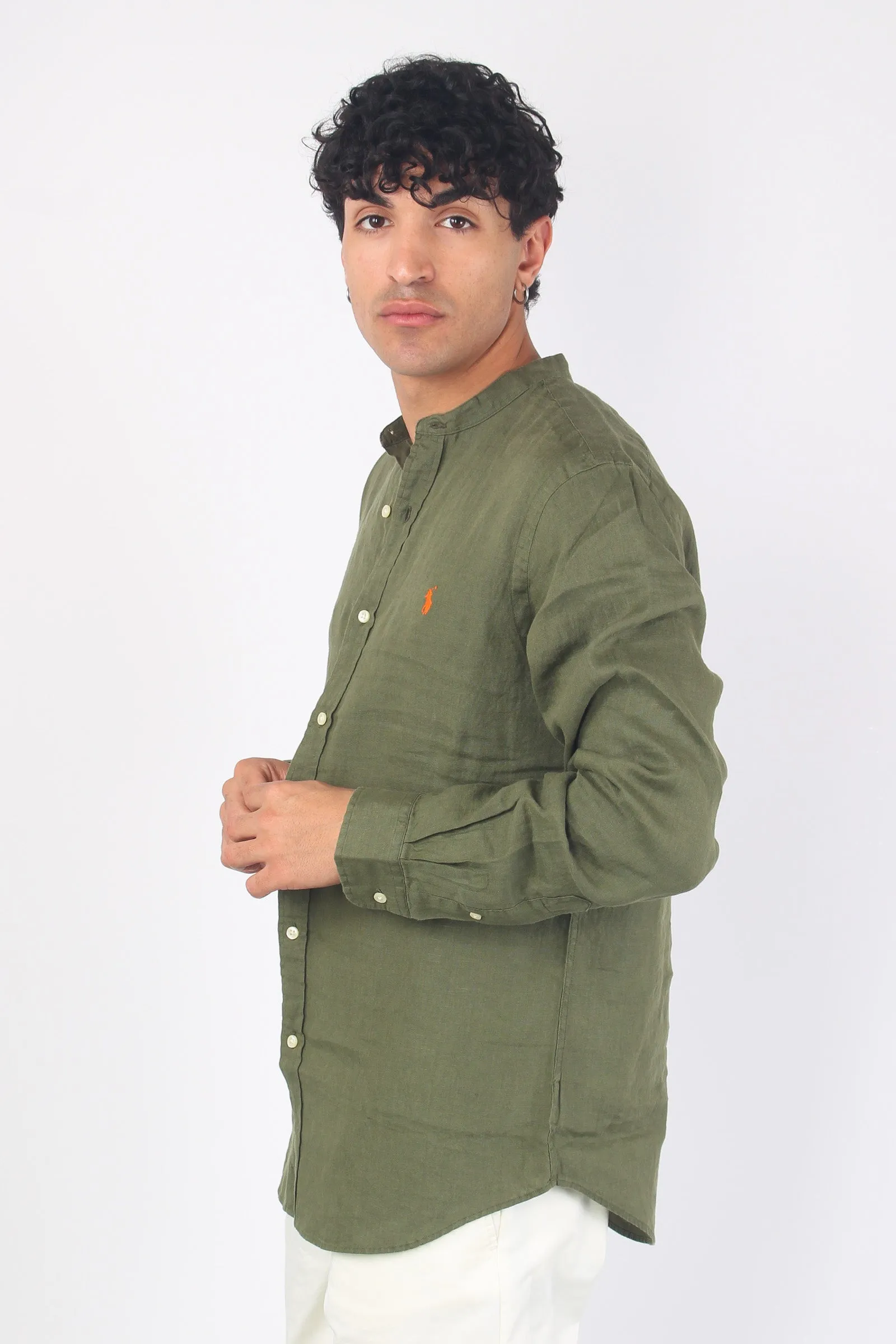 Camicia Lino Slim Fit Dark Sage