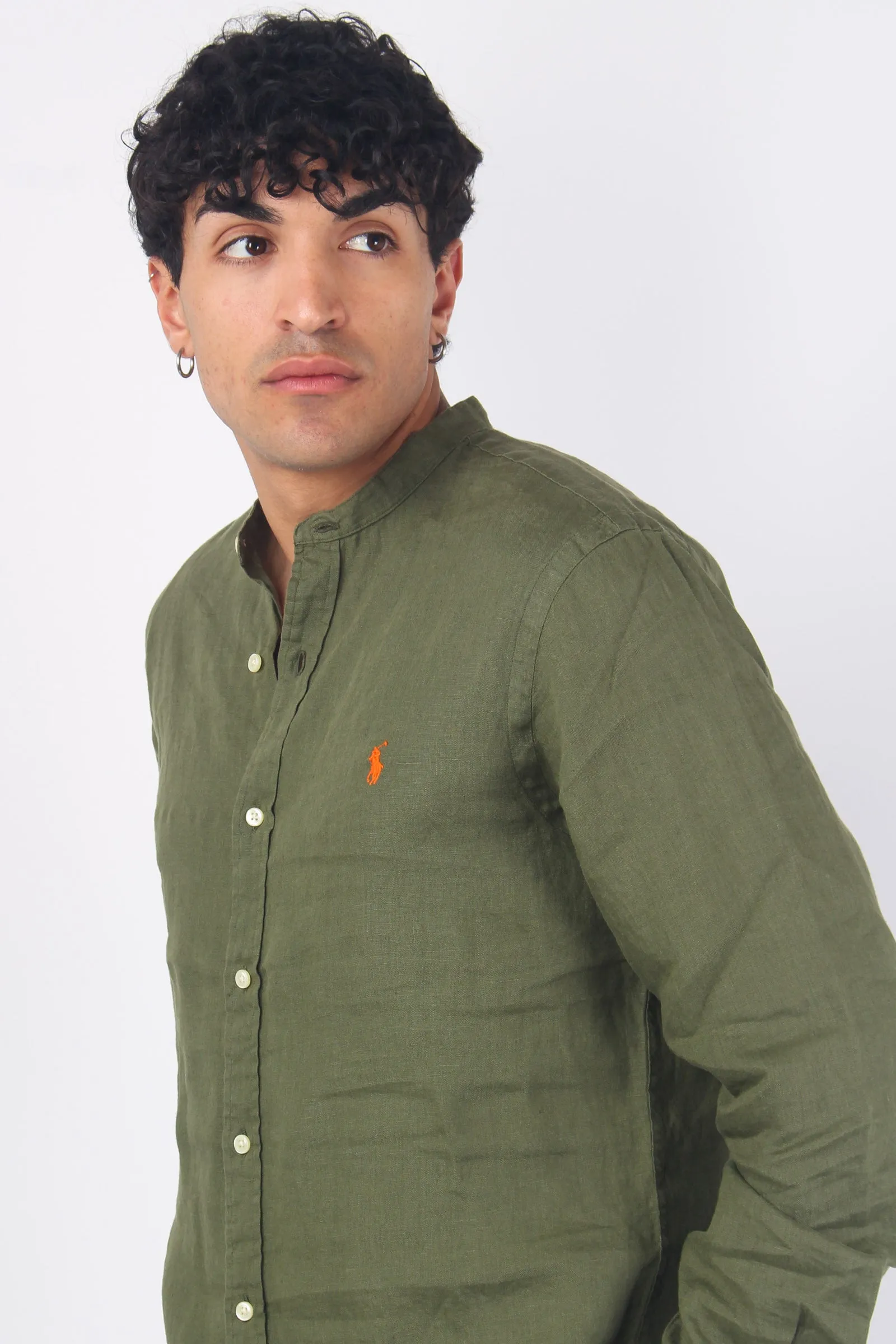 Camicia Lino Slim Fit Dark Sage