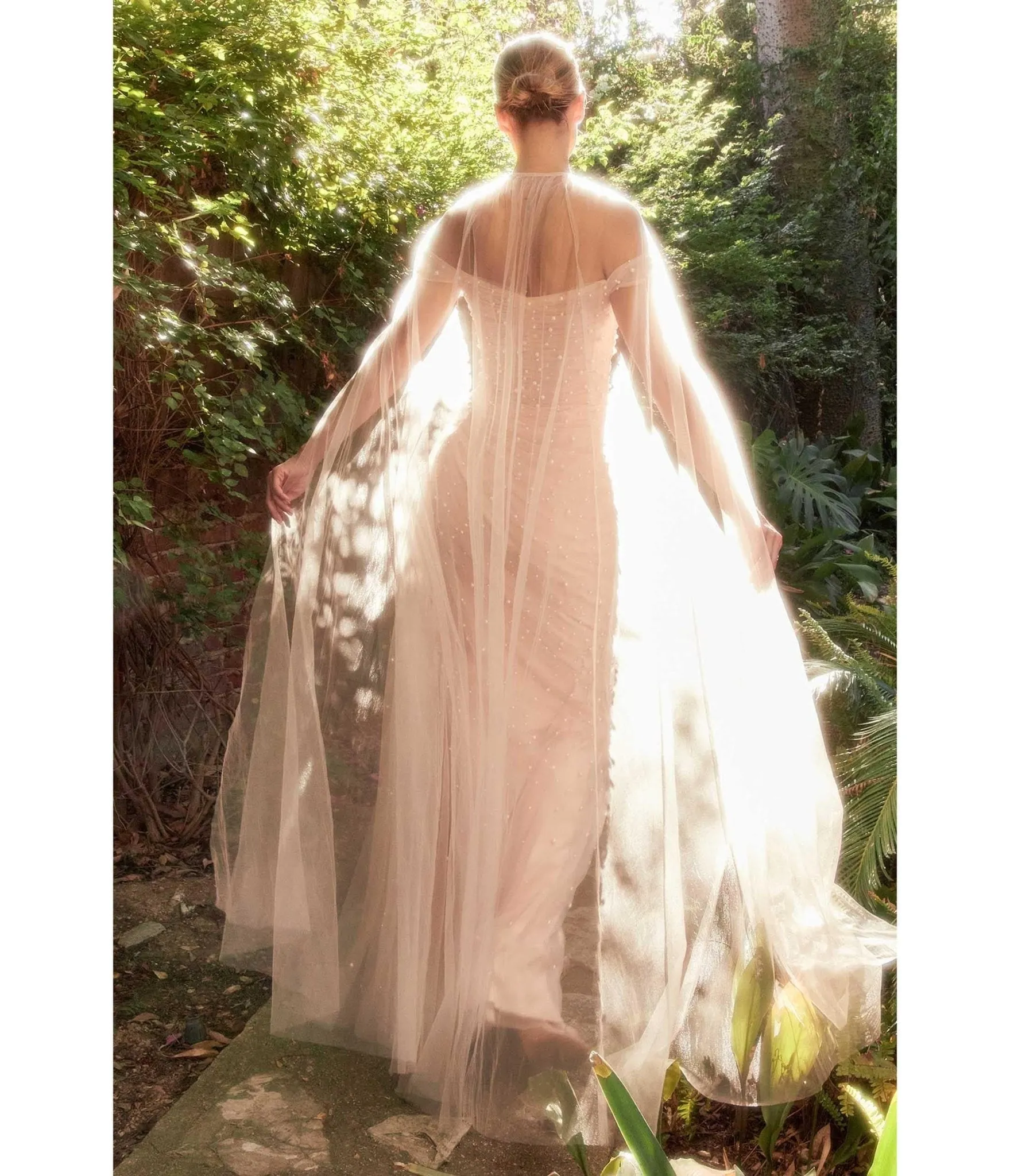 Cinderella Divine  Blush Pearl Pleated Tulle Fairytale Gown with Cape