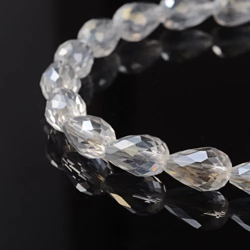 Crystal Glass Beads, Electroplated, Teardrop, Faceted, Clear AB, 12mm