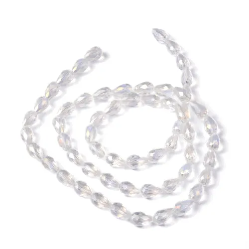 Crystal Glass Beads, Electroplated, Teardrop, Faceted, Clear AB, 12mm