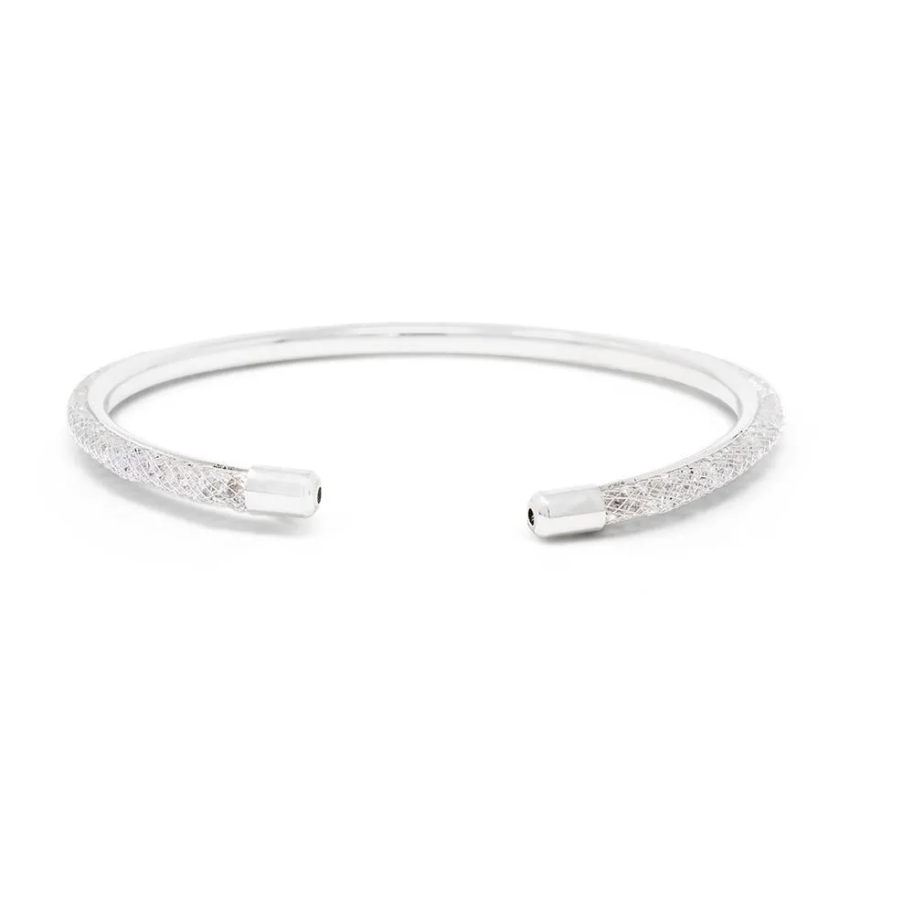 Crystals Mesh Bangle Rhodium Plated