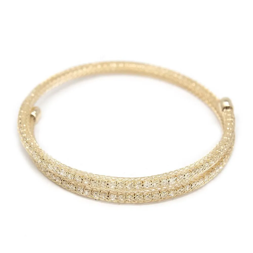 Crystals Mesh Curly Bangle Gold Tone