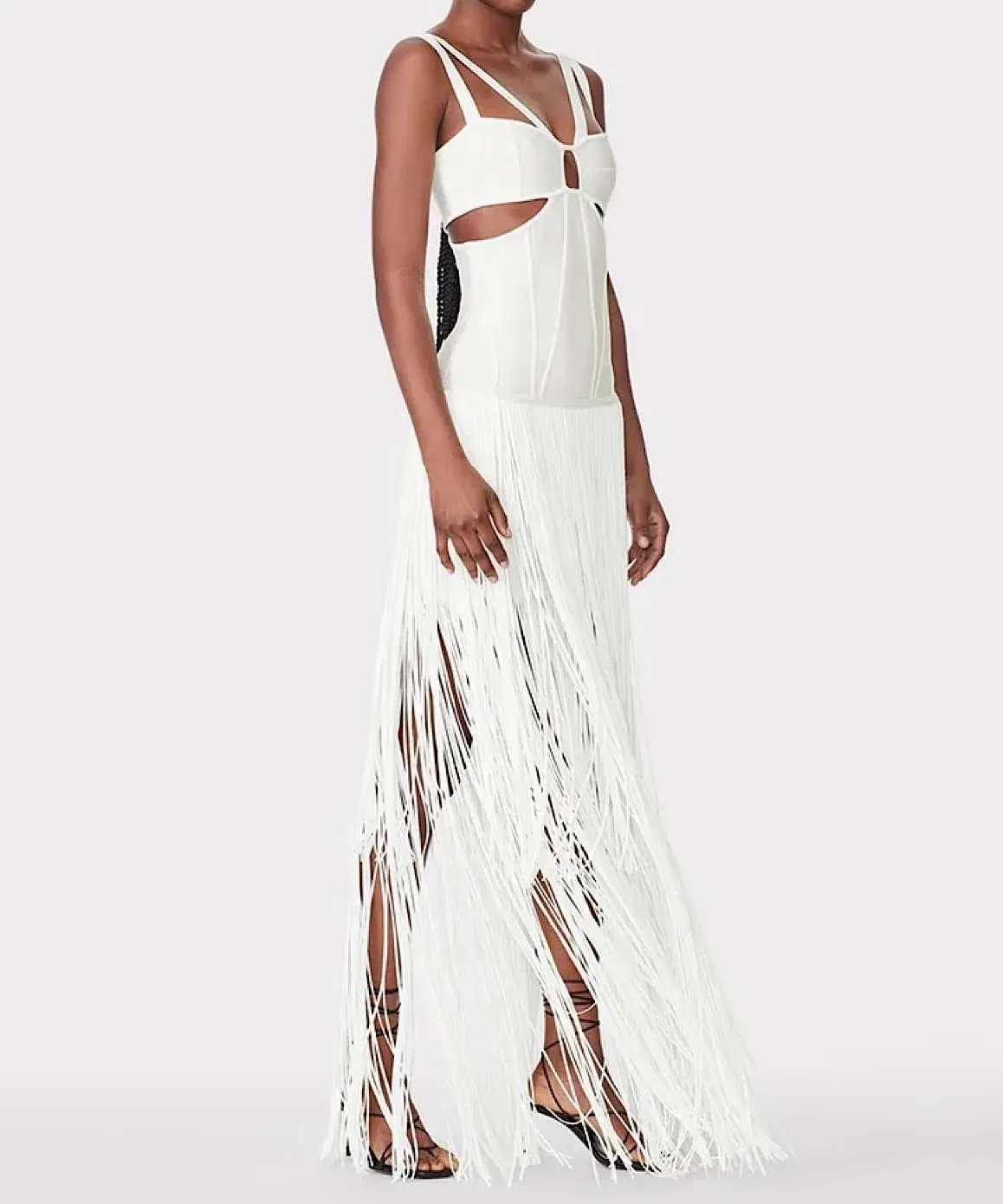 Cutout Bandage Long Dress With Tassels In Auburn