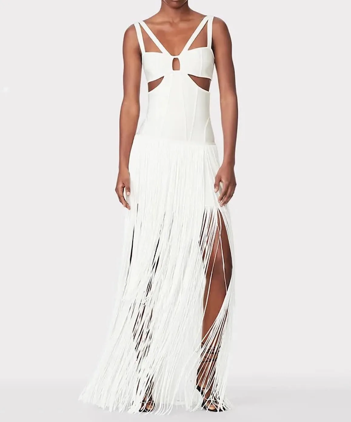 Cutout Bandage Long Dress With Tassels In White