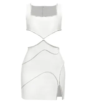 Cutout Bandage Mini Diamond Trim Dress