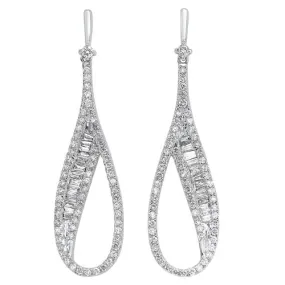 Diamond Modern Elongated Oval Drop Earrings in 14k White Gold (3/4ctw)